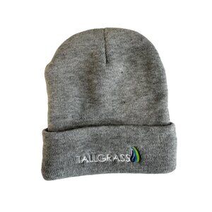 Unisex Gray Beanie Sock Hat Sherpa Lining Spell Out Advertisement Tallgrass